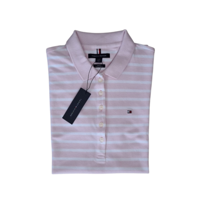 Camisa Polo Feminina Tommy Hilfiger rosa e branca