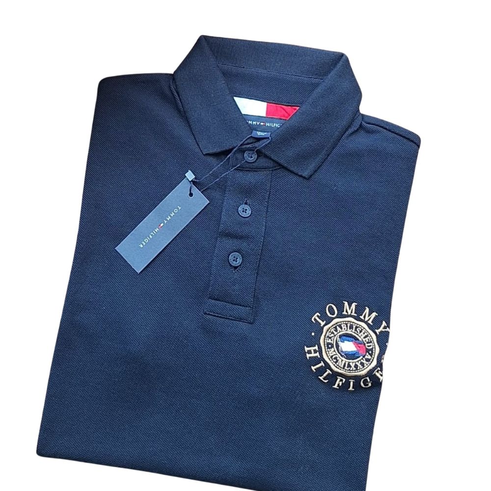 Camisa Polo Tommy Hilfiger Azul Marinho Mescla em Promoção na Americanas