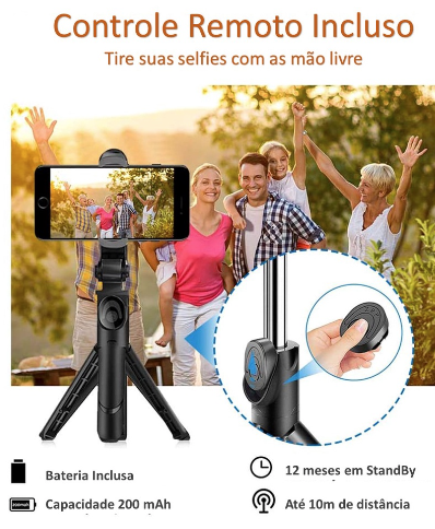 Bastão De Selfie Self Tripé Monopé Com Controle Bluetooth Kit Gravação Vídeo Youtuber