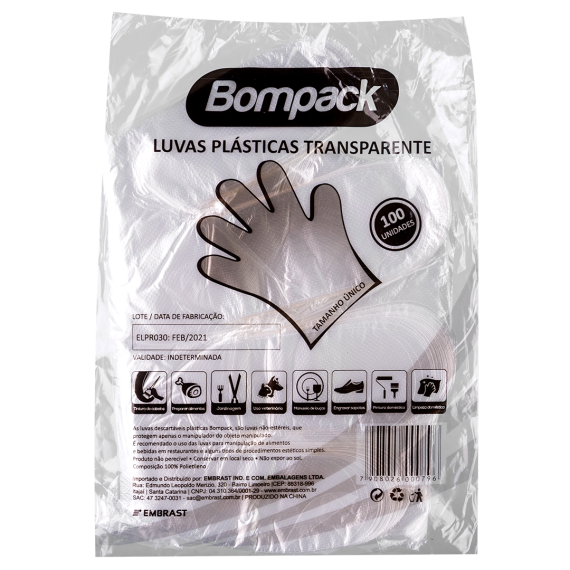 LUVA DESCARTAVEL BOMPACK C 100 UNIDADES