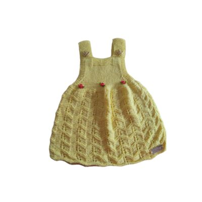 Vestido de Tricô Amarelo para Bebê com Detalhes Florais