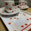 Conjunto de Xícaras de Porcelana com Estampas de Morango e Cereja
