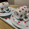 Conjunto de Xícaras de Porcelana com Estampas de Morango e Cereja