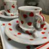 Conjunto de Xícaras de Porcelana com Estampas de Morango e Cereja