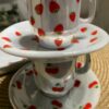 Conjunto de Xícaras de Porcelana com Estampas de Morango e Cereja