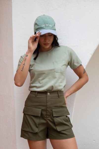 Tshirt femina verde bolsinho - G1