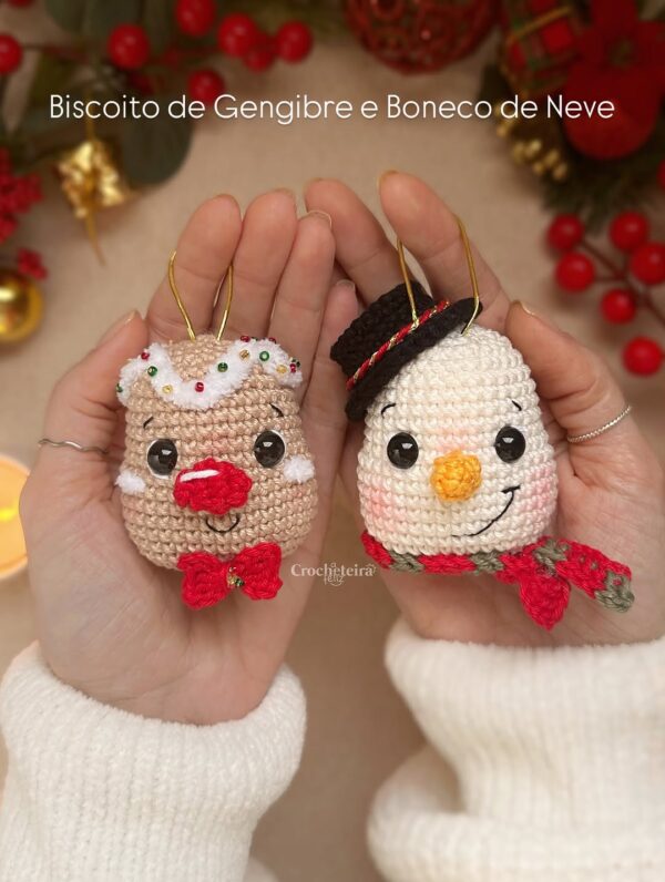 Enfeites de Crochê Natalinos – Boneco de Neve ou Biscoito de Gengibre ☃️🍪