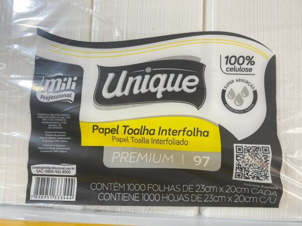 Mili Professional Unique Premium 97 — Papel Toalha Interfolha 1000 Folhas | 23x20cm | 100% Celulose Virgem
