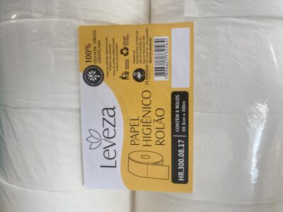 Leveza Papel Higiênico Rolão 300m — 100% Celulose Virgem Certificada | Pacote com 8 Rolos