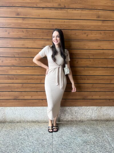 Vestido canelado premiun - Areia